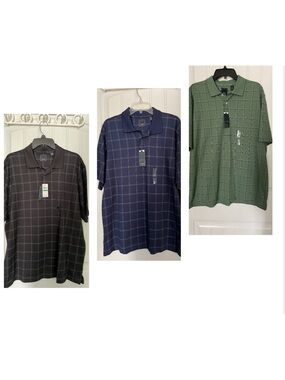 Arrow Men's Polo Trio - Black, Navy & Green Windowpane